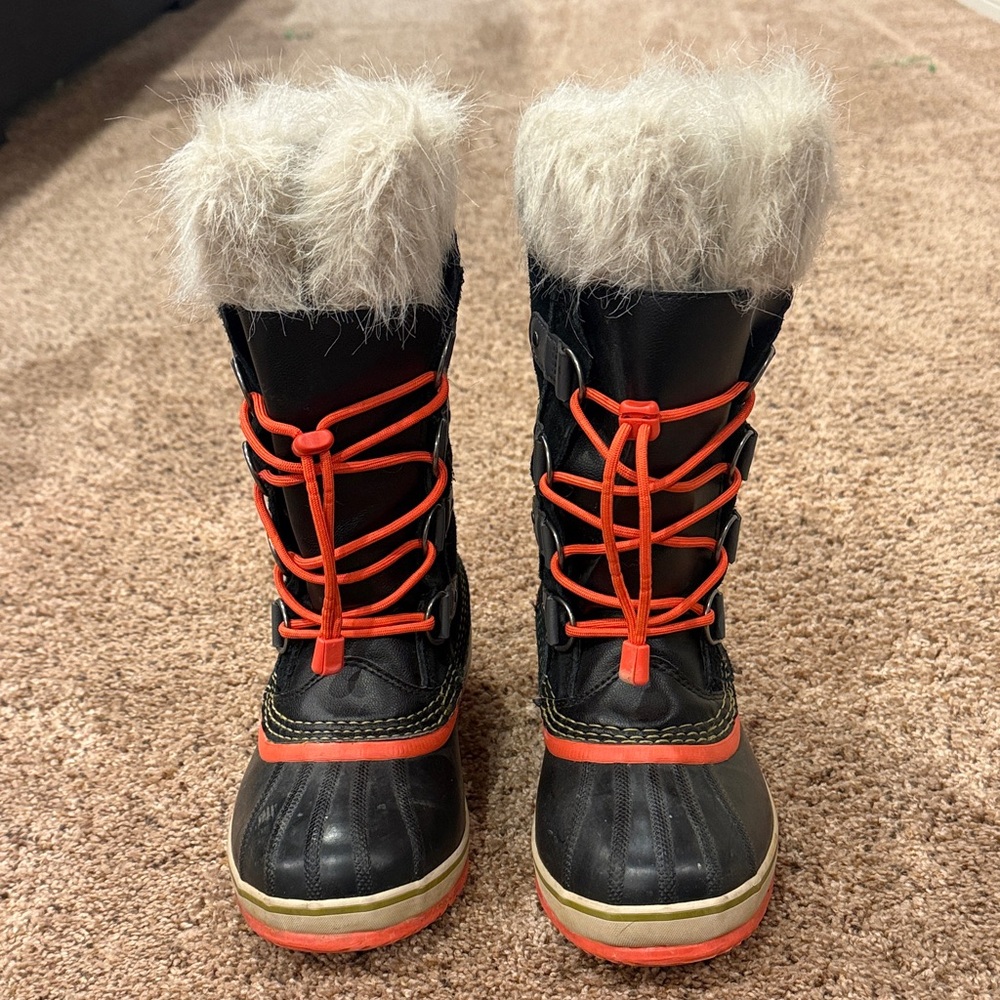 Sorel Kids Black and Orange Snow Boots